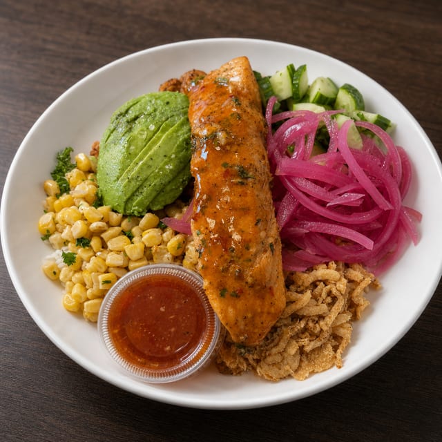 Sweet Chili Glazed Salmon Bowl.