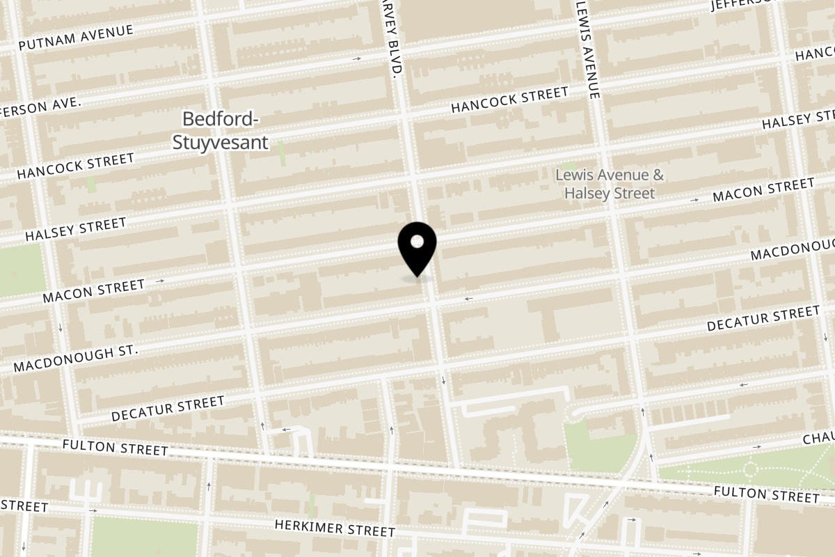 Map showing the location of Zaca Salad on 434 Marcus Garvey Blvd in Brooklyn